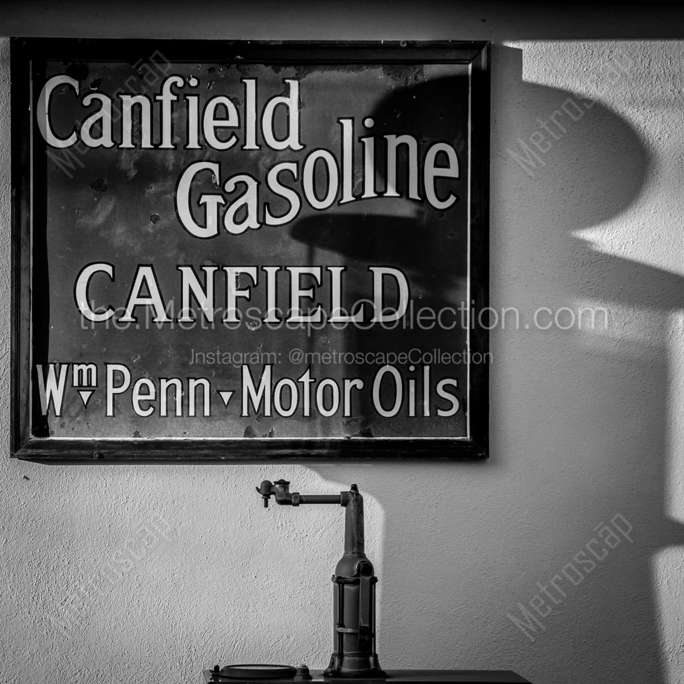 The Shadow of an Old Texaco Gas Pump night time black and white Photography square crop