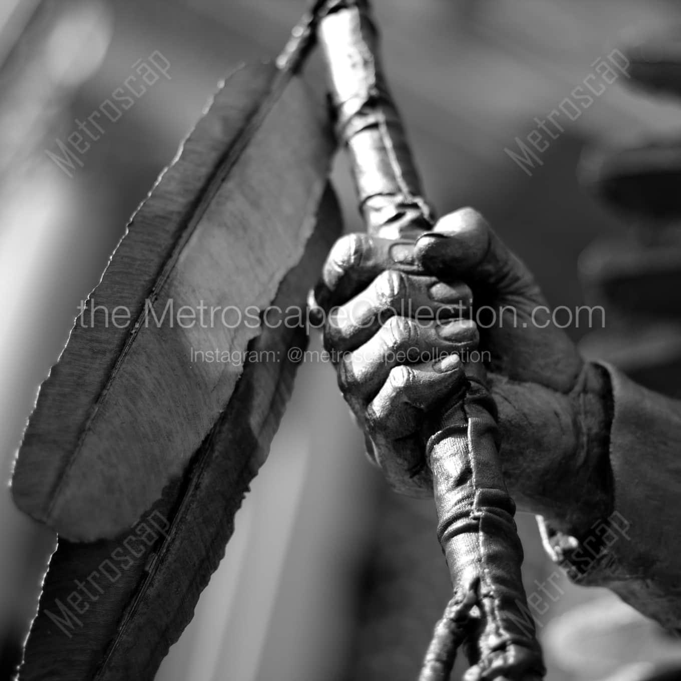 Feathers on the Washakie Statue night time black and white Photography square crop