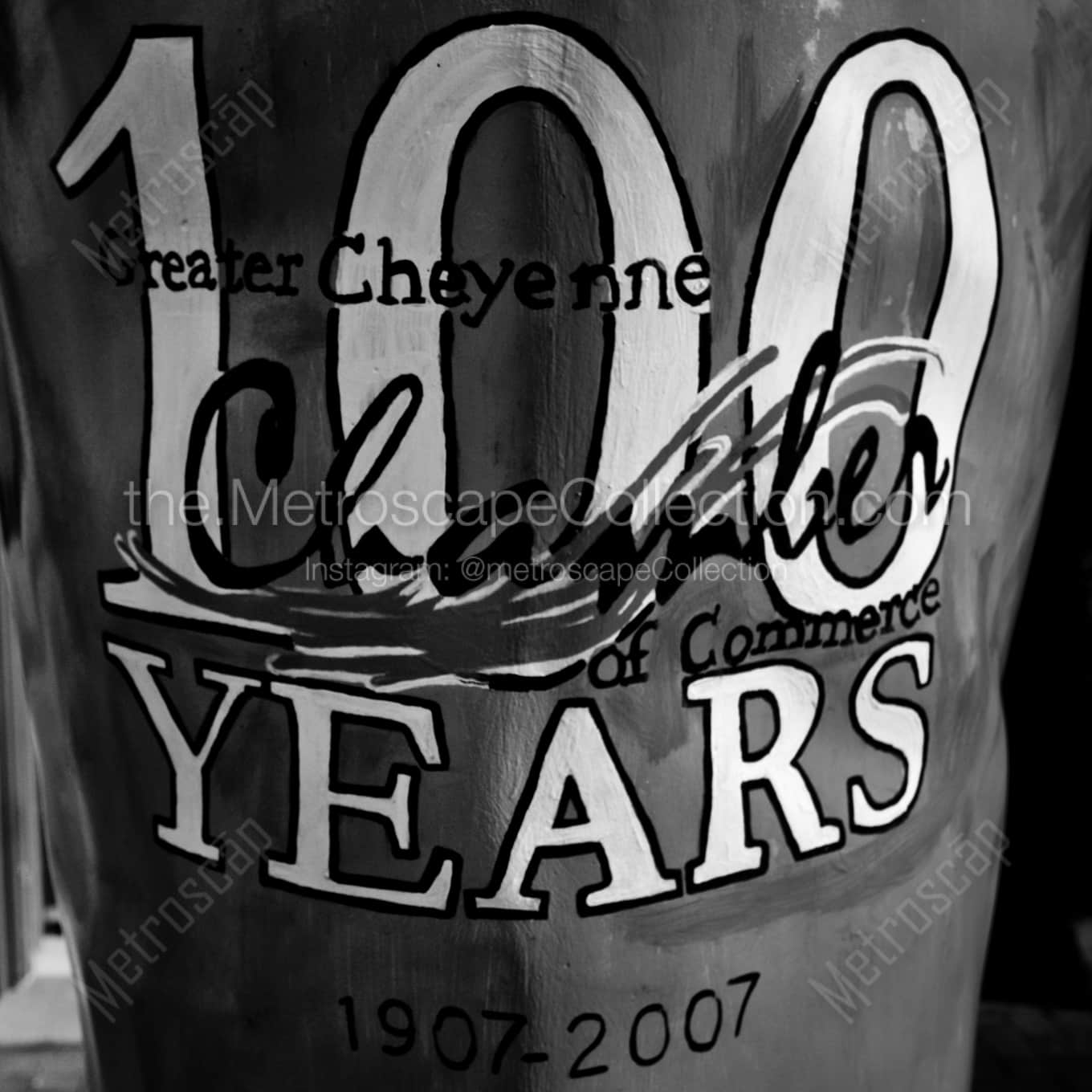 A 100 Years Mural Cowboy Boot night time black and white Photography square crop