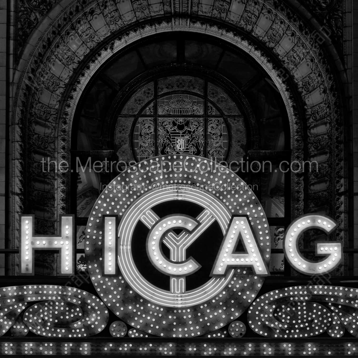 The Chicago Theater Sign night time black and white Photography square crop