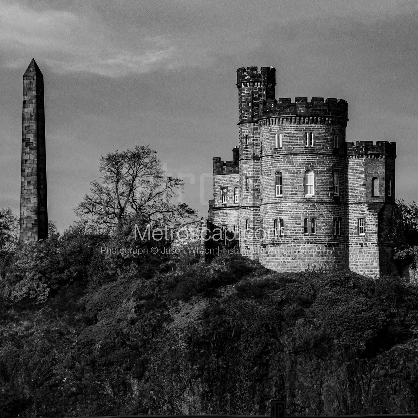 Governors House night time black and white Photography square crop