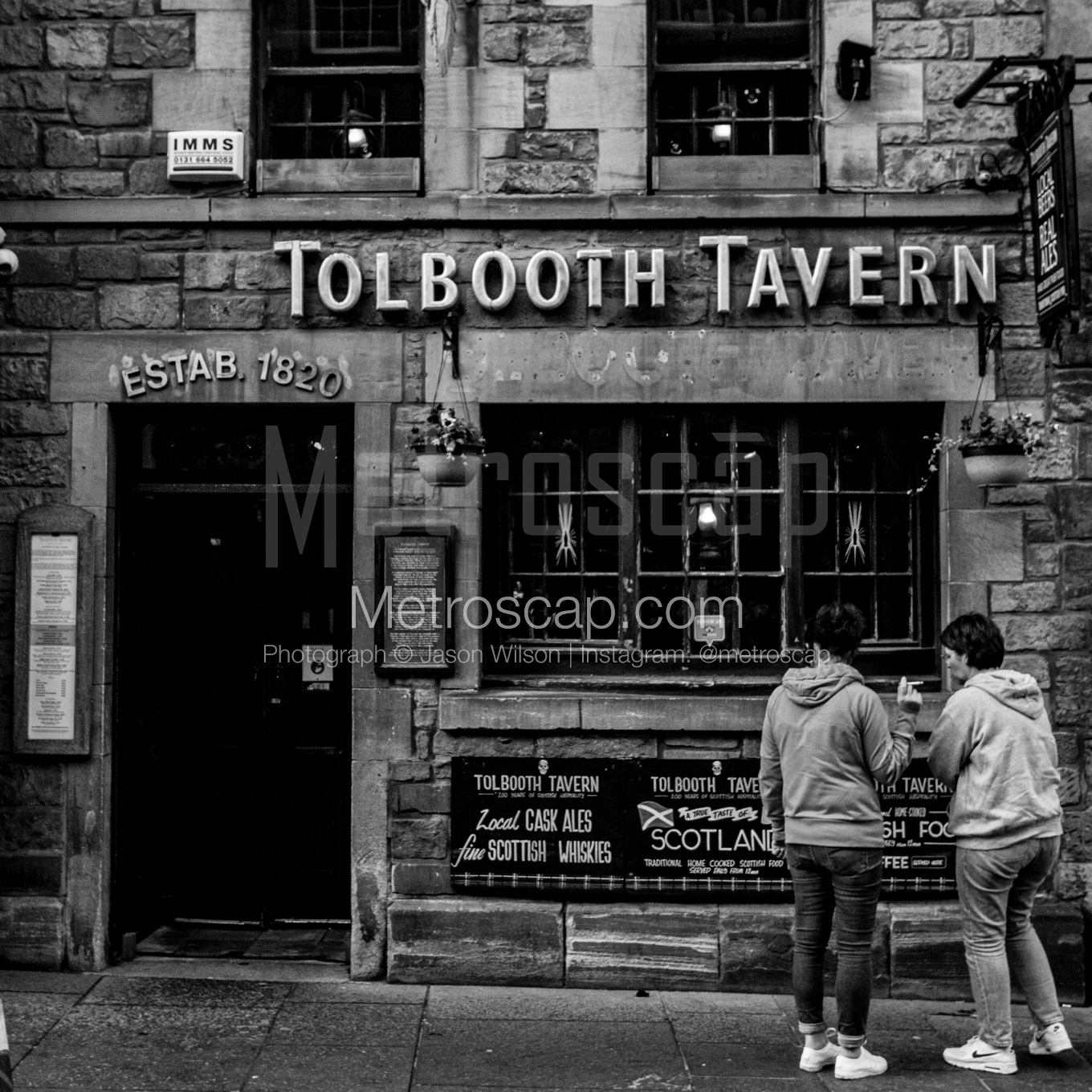 Tolbooth Tavern night time black and white Photography square crop