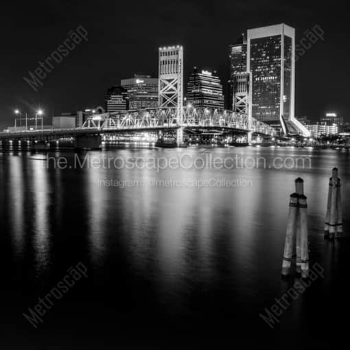 The Jacksonville Skyline on the St Johns River Banks -- Jacksonville Black and White Photography