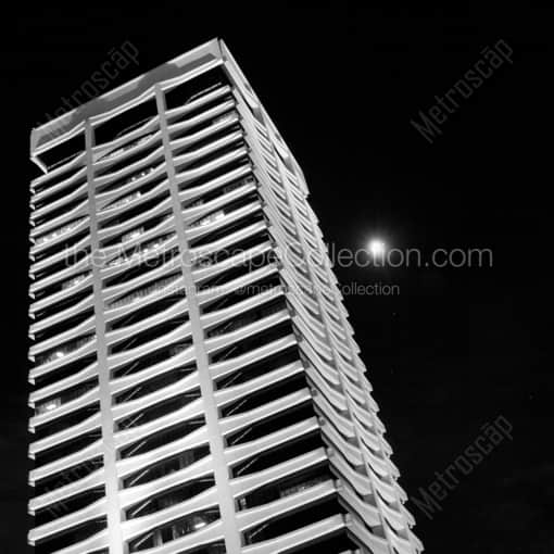 The Riverplace Building and Full Moon -- Jacksonville Black and White Photography