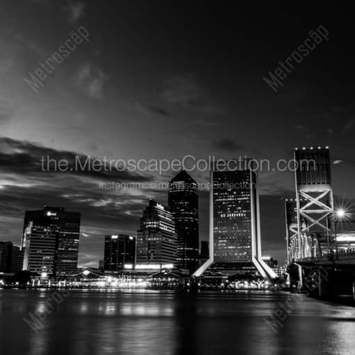The Jacksonville Skyline at Night -- Jacksonville Black and White Photography