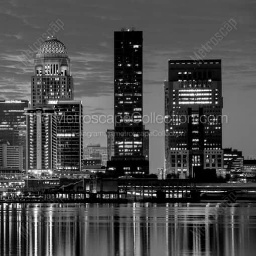 The Louisville Skyline and Ohio River -- Louisville Black and White Photography