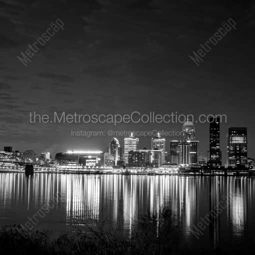 The Louisville Skyline at Night -- Louisville Black and White Photography