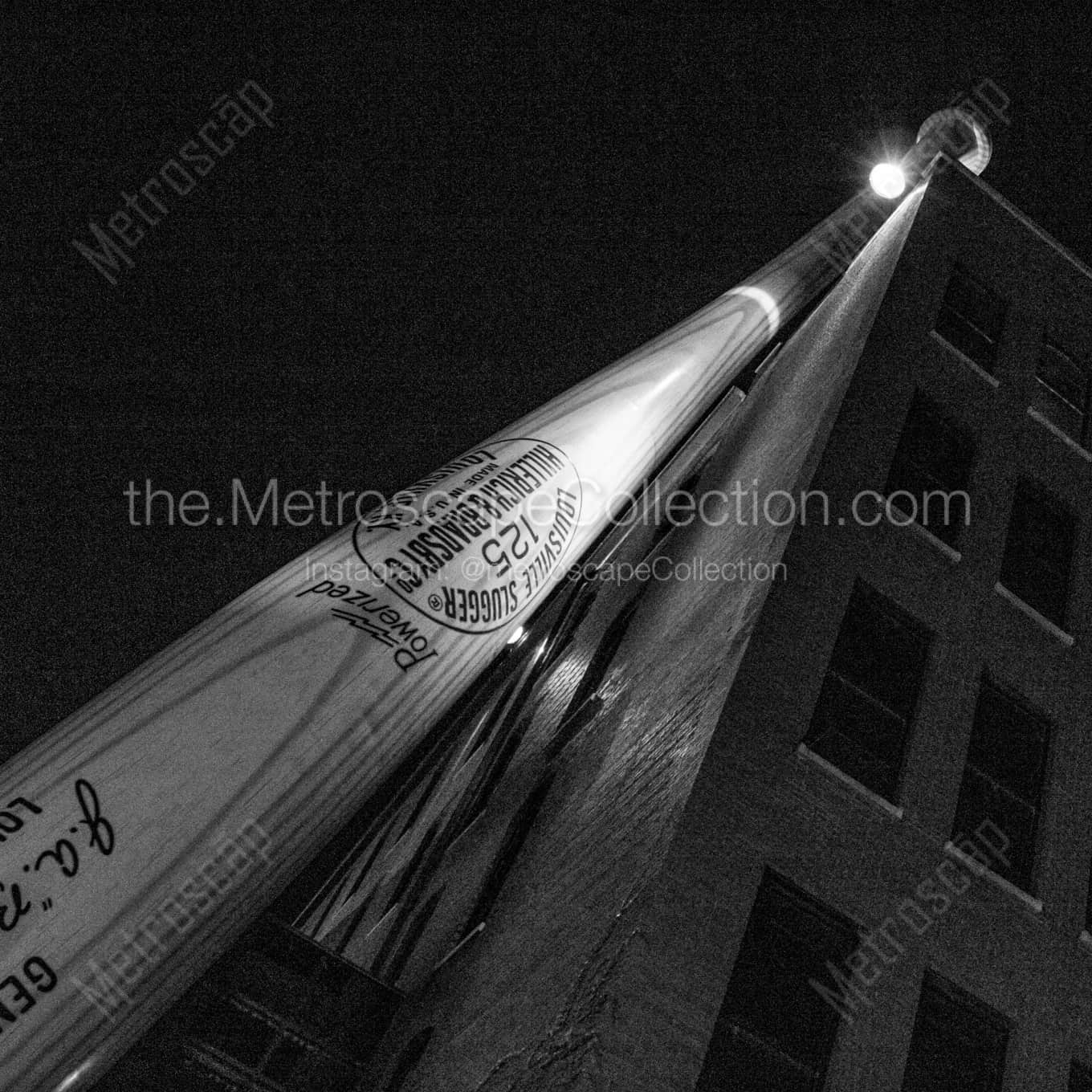 The Giant Louisville Slugger Bat night time black and white Photography square crop
