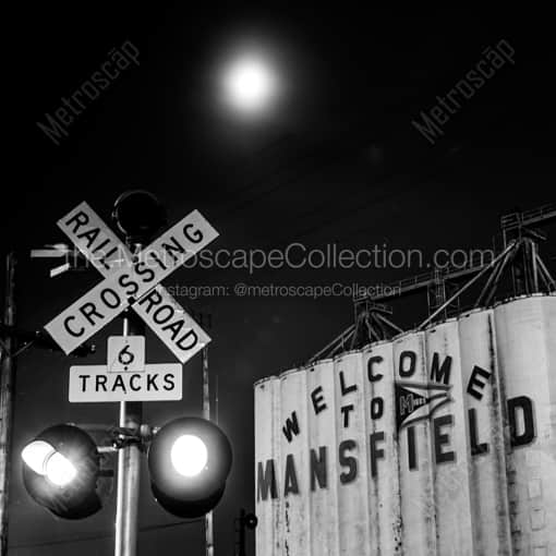 Matte Black WOOD Framed Black and White Mansfield Photograph: Welcome to Mansfield Grain Elevator in a Square Matte Black Wood Frame