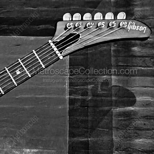 A Wall Mural of a Memphis Made Gibson Guitar -- Memphis Black and White Photography