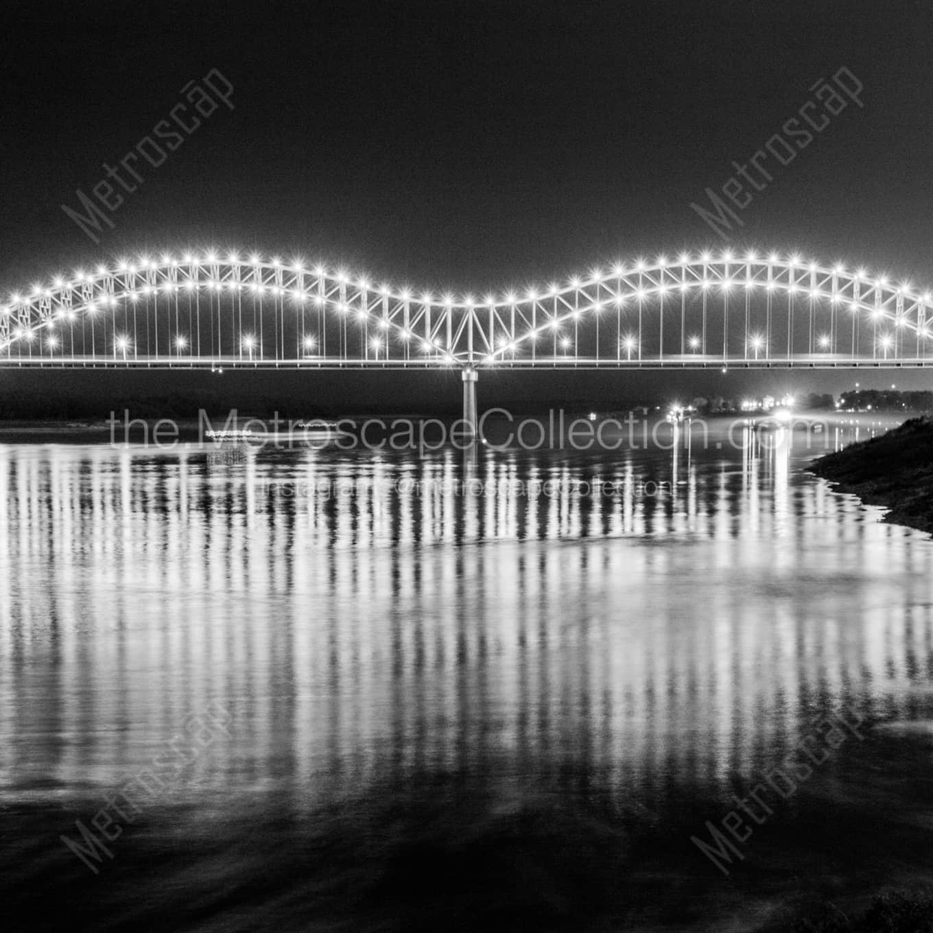 The Hernando de Soto Bridge in Memphis night time black and white Photography square crop