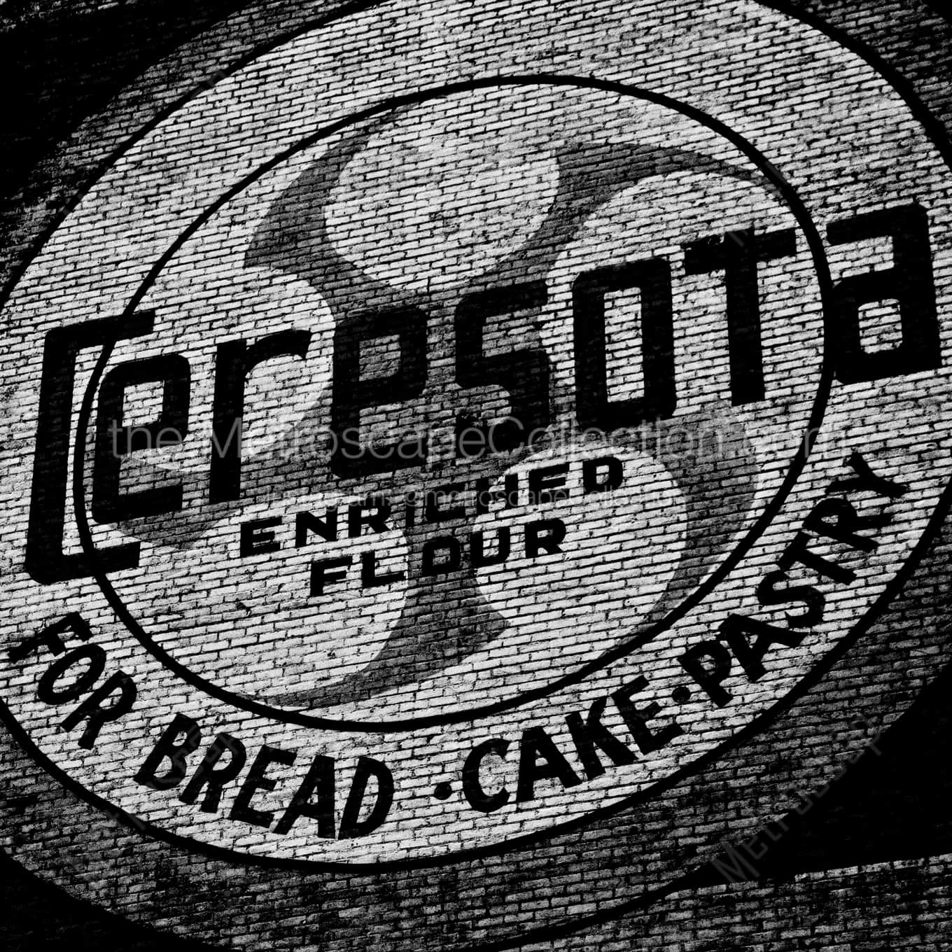 The Ceresota Mural near the Mill City Ruins night time black and white Photography square crop