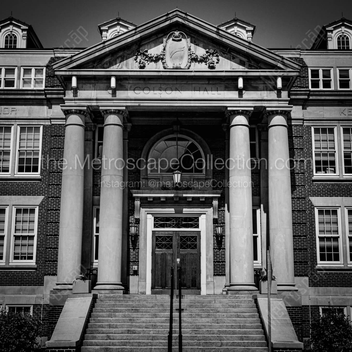 WVU Colson Hall night time black and white Photography square crop