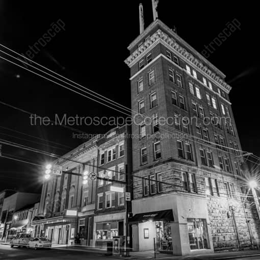 Downtown Morgantown West Virginia at Night -- Morgantown WV Black and White Photography