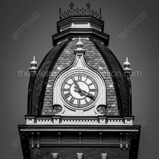 The Seth Thomas Clock atop Woodburn Hall -- Morgantown WV Black and White Photography