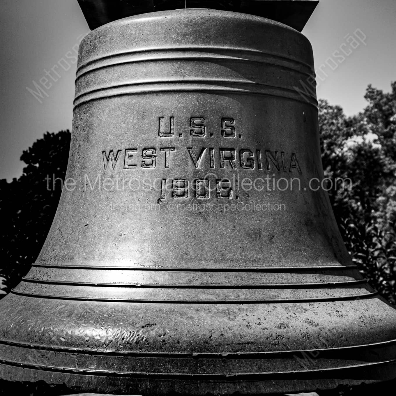 USS West Virginia Memorial Bell night time black and white Photography square crop