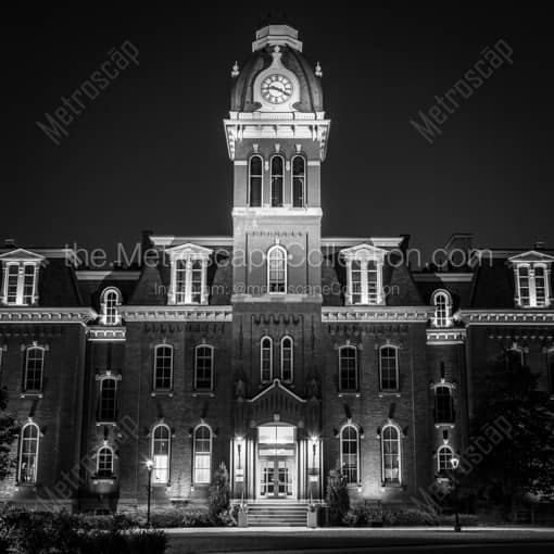 WVU Woodburn Hall at Night -- Morgantown WV Black and White Photography