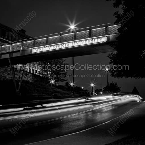 West Virginia University at Night -- Morgantown WV Black and White Photography
