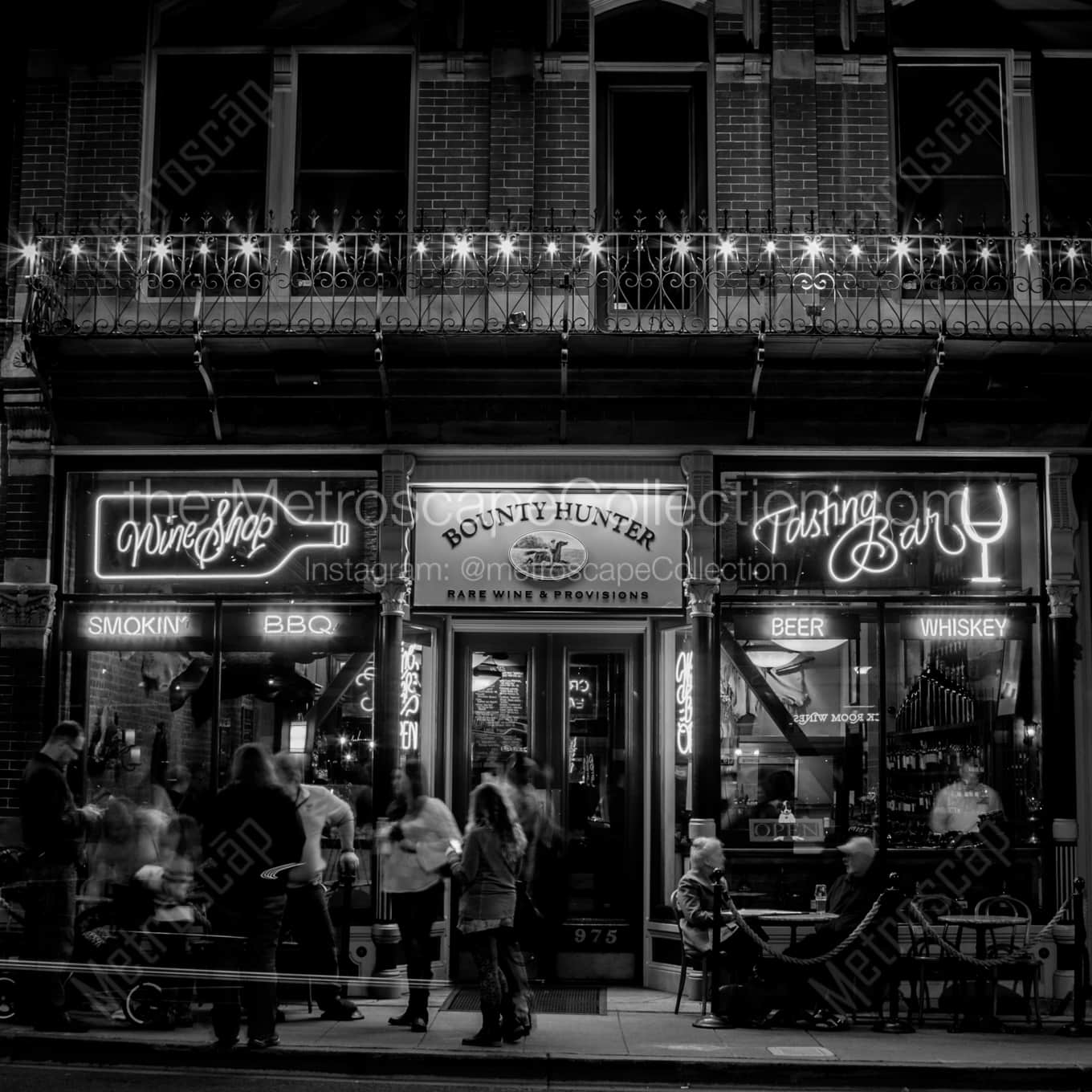 The Bounty Hunter Wine Bar and Restaurant night time black and white Photography The Bounty Hunter Wine Bar and Restaurant night time black and white Photography square crop