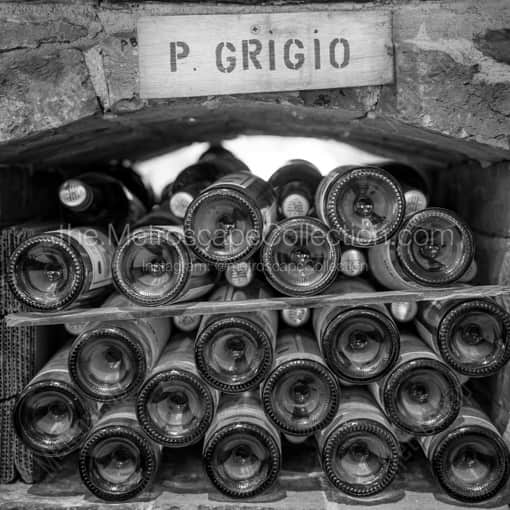 Stacked Pino Grigio Bottles -- Napa-Valley Black and White Photography