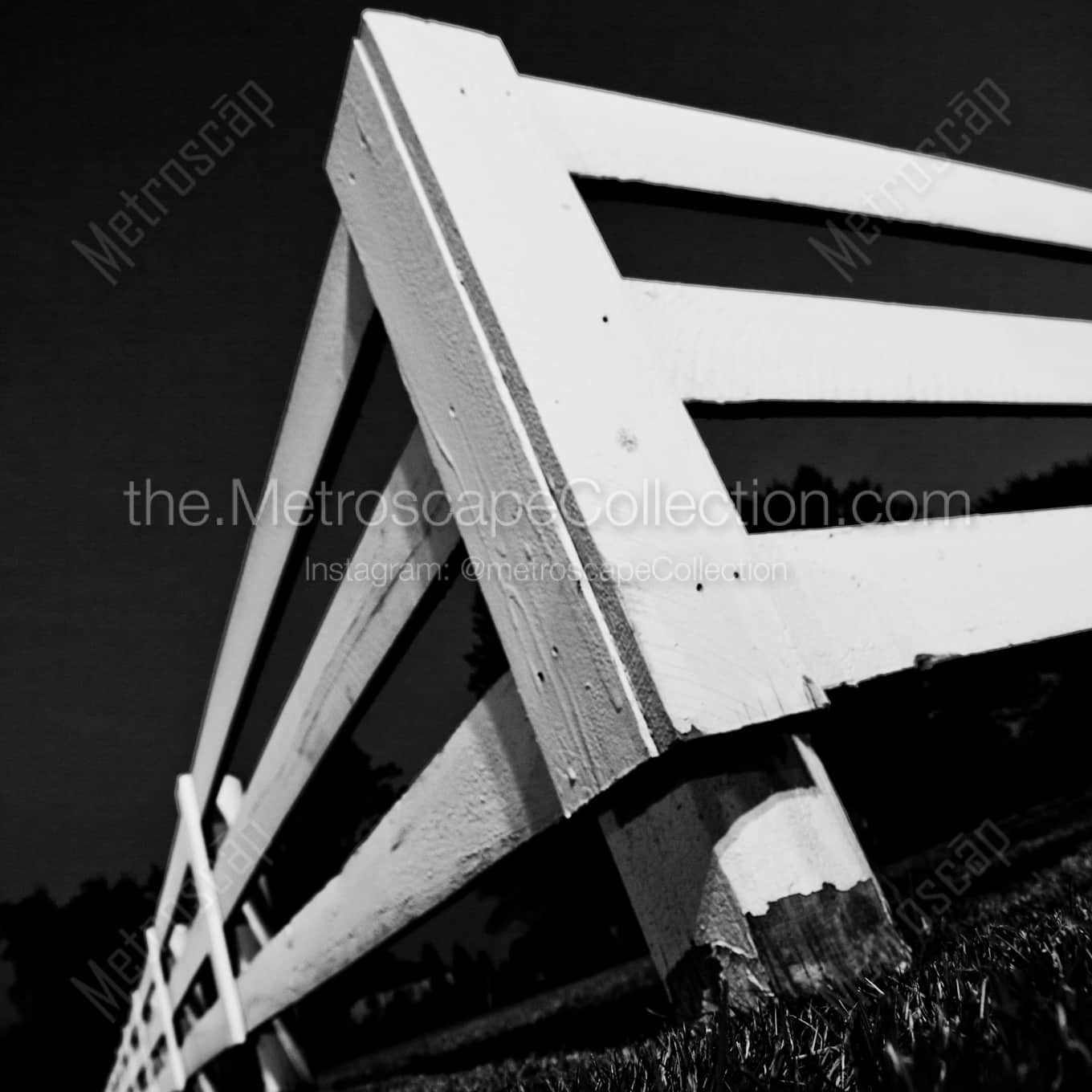 New Albany Ohio's Iconic White Fence night time black and white Photography square crop