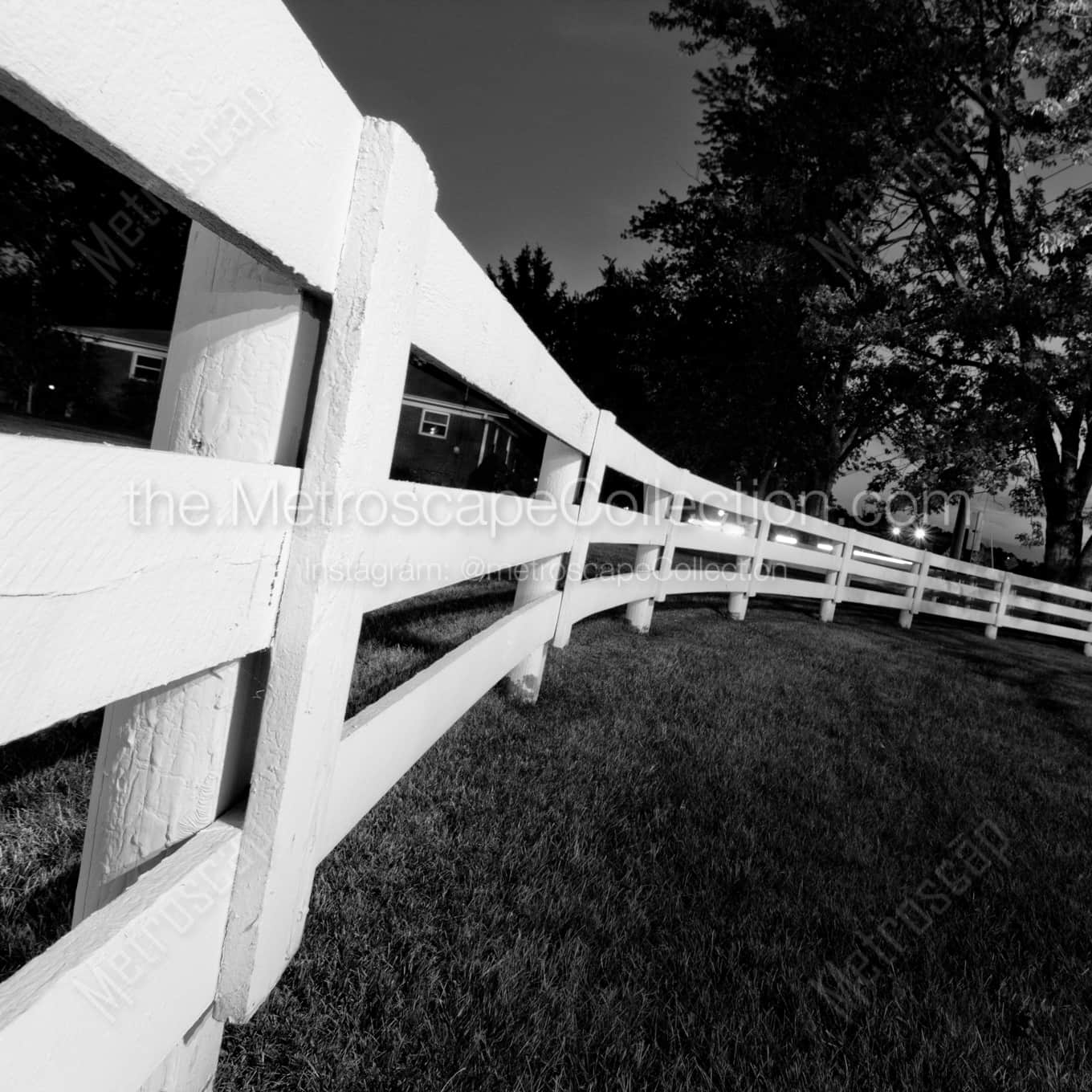 White Picket Fencing in New Albany Ohio night time black and white Photography square crop