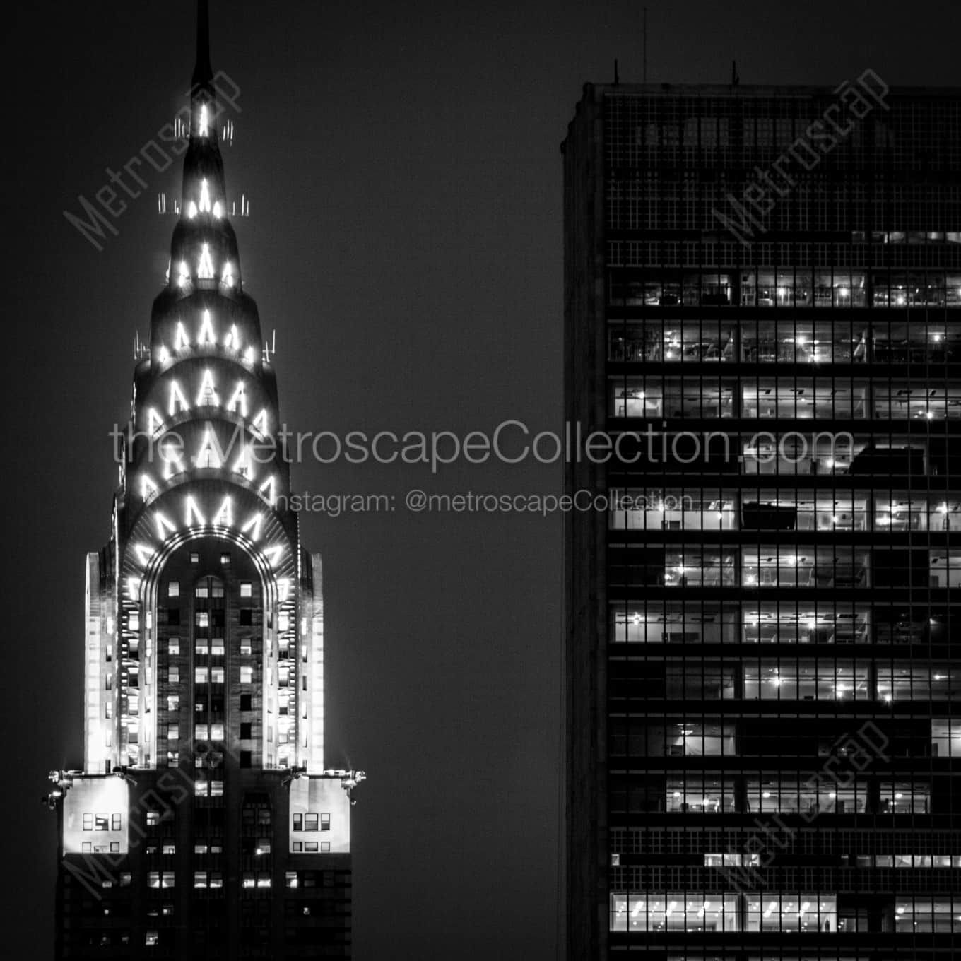 The Art Deco Top of the Chrysler Building night time black and white Photography The Art Deco Top of the Chrysler Building night time black and white Photography square crop
