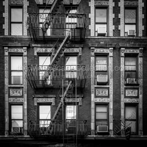 Fire Escapes on New York Brownstones -- New York City Black and White Photography