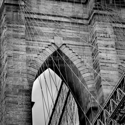Tight Detail of the Brooklyn Bridge -- New York City Black and White Photography