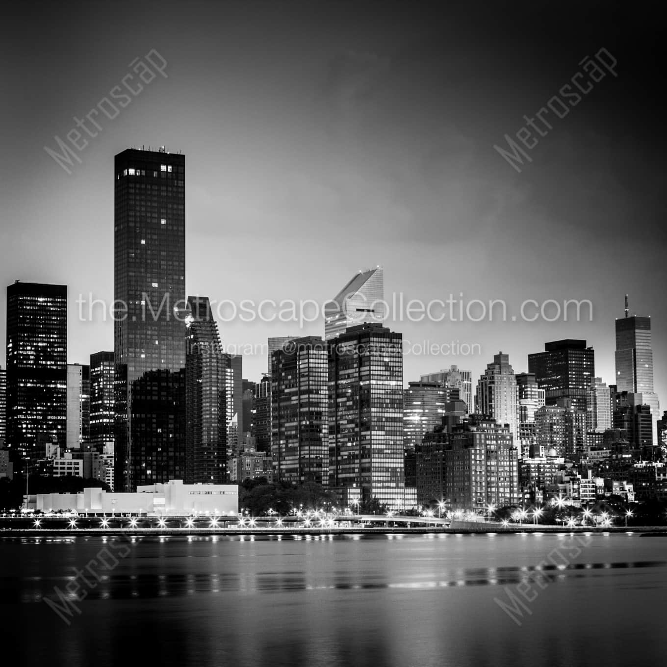 The Uptown or Upper East Side Skyline night time black and white Photography square crop
