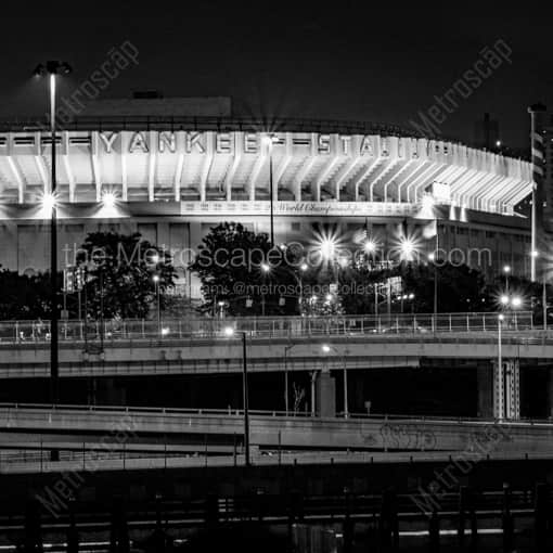 Old Yankee Stadium at Night -- New York City Black and White Photography