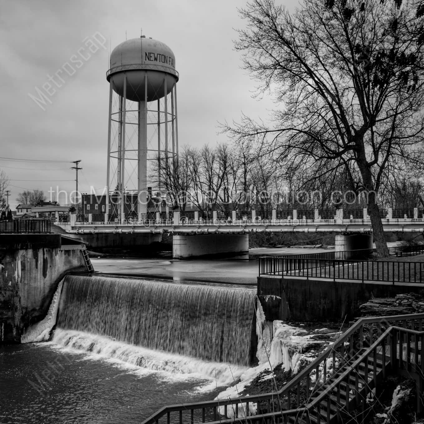 Newton Falls and Watertower night time black and white Photography square crop