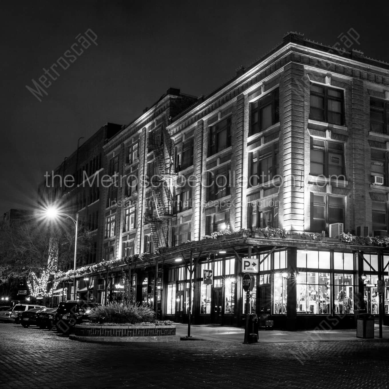 Omaha Old Market night time black and white Photography square crop