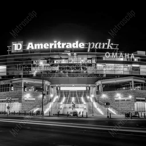 Ameritrade Stadium at Night -- Omaha Black and White Photography