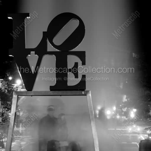 Couples Pose Under the Love Sculpture -- Philadelphia Black and White Photography