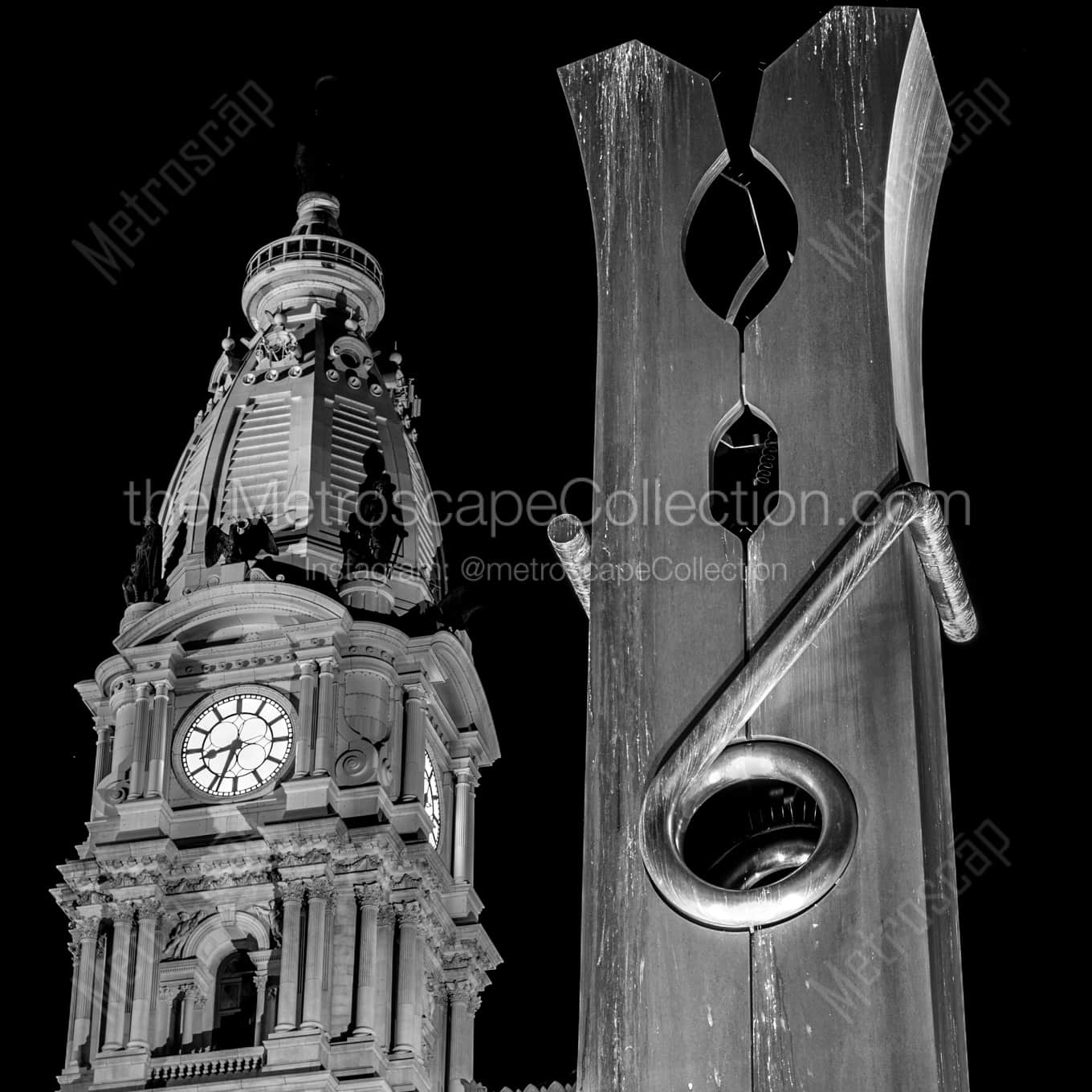 City Hall Tower and Clothespin night time black and white Photography City Hall Tower and Clothespin night time black and white Photography square crop