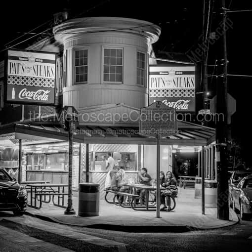 Pat's King of Steaks at Night -- Philadelphia Black and White Photography