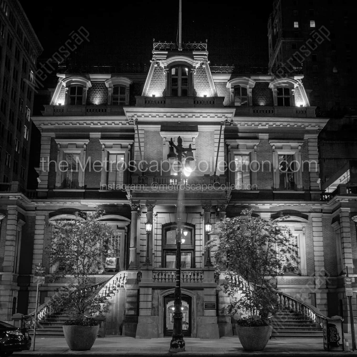 The Union League of Philadelphia at Night night time black and white Photography square crop