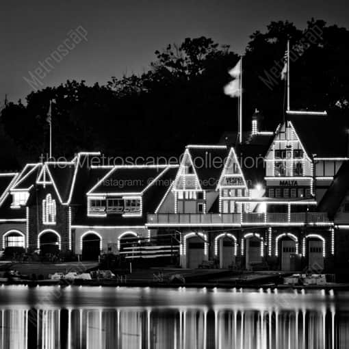 Close up of the Malta Row Club on Boathouse Row -- Philadelphia Black and White Photography