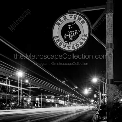 Old Town Scottsdale at Night -- Phoenix Black and White Photography