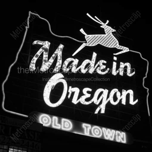 The Made in Oregon Neon Sign -- Portland Black and White Photography