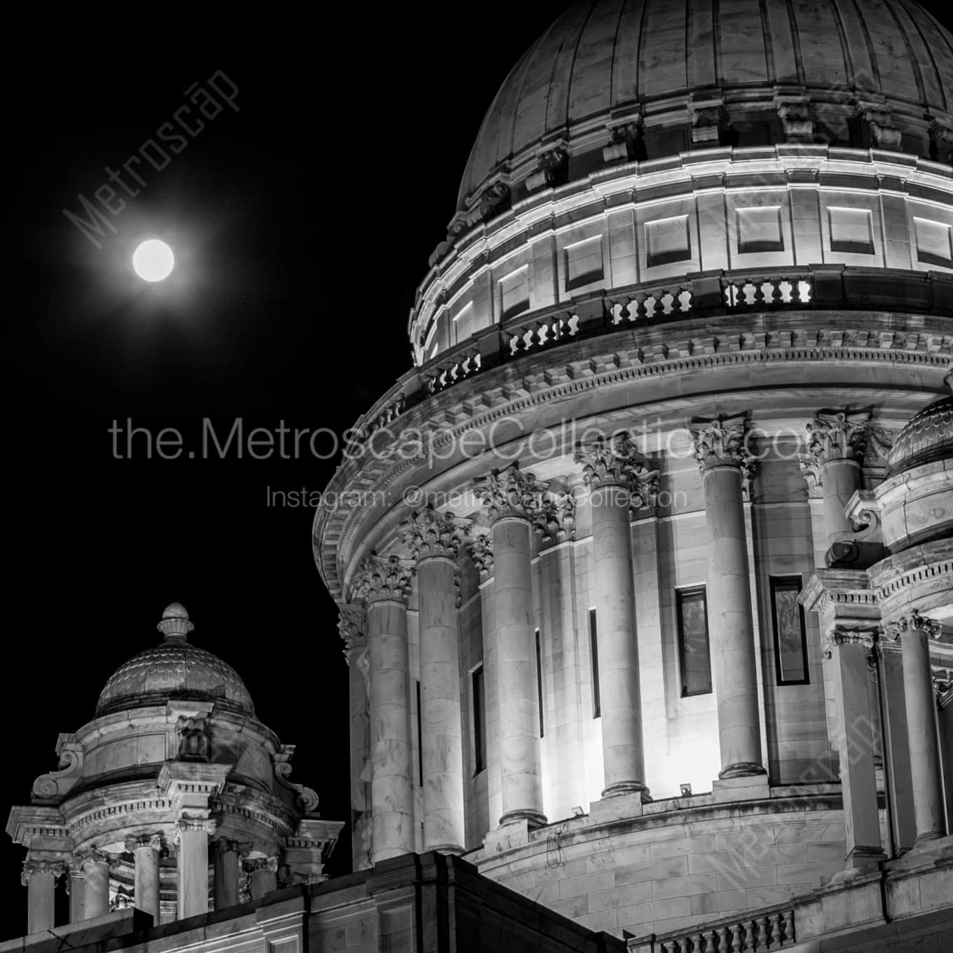 The Rhode Island State Capitol Building night time black and white Photography square crop