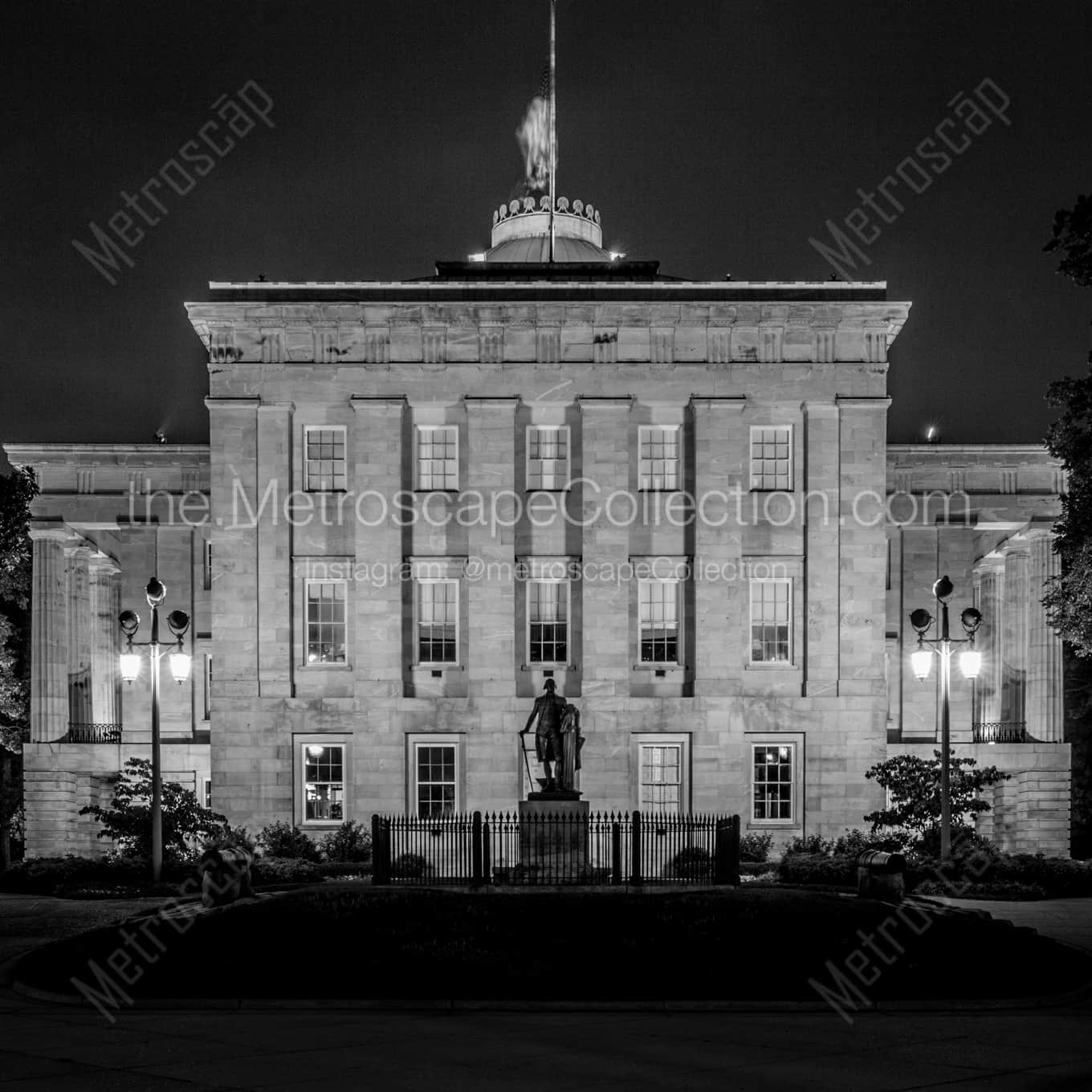 The North Carolina State Capitol Building night time black and white Photography square crop