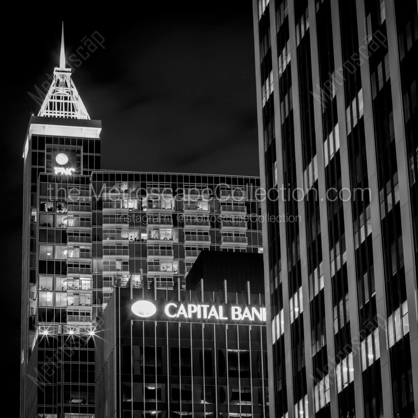 The PNC Bank Tower night time black and white Photography square crop
