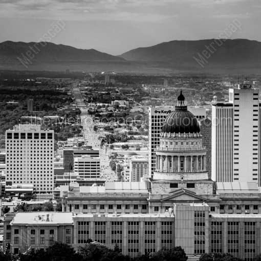 Downtown Salt Lake City from Ensign Peak -- Salt Lake City Black and White Photography