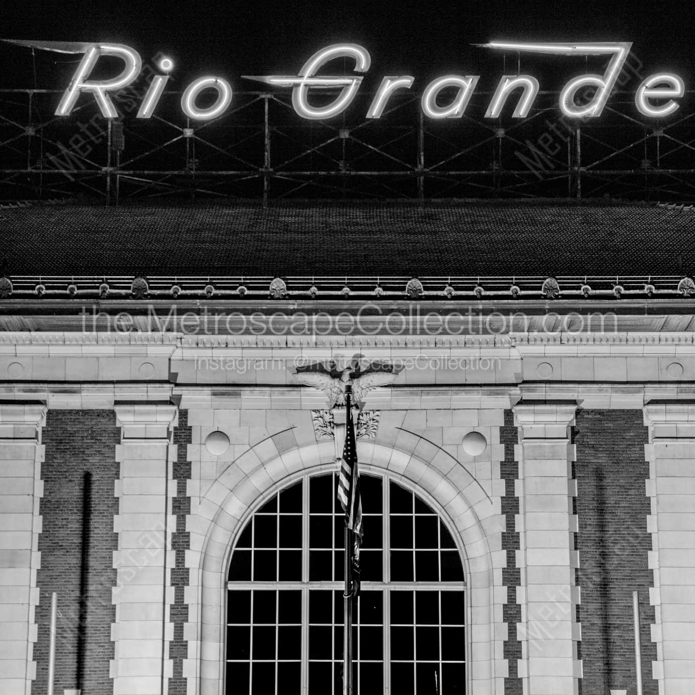 Rio Grande Station night time black and white Photography square crop