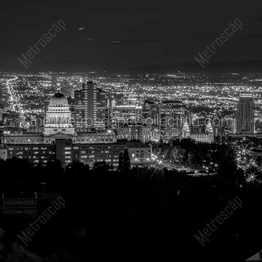 The Salt Lake City Skyline at Night -- Salt Lake City Black and White Photography