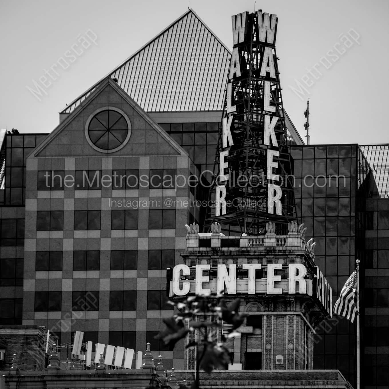The Walker Center Sign night time black and white Photography square crop