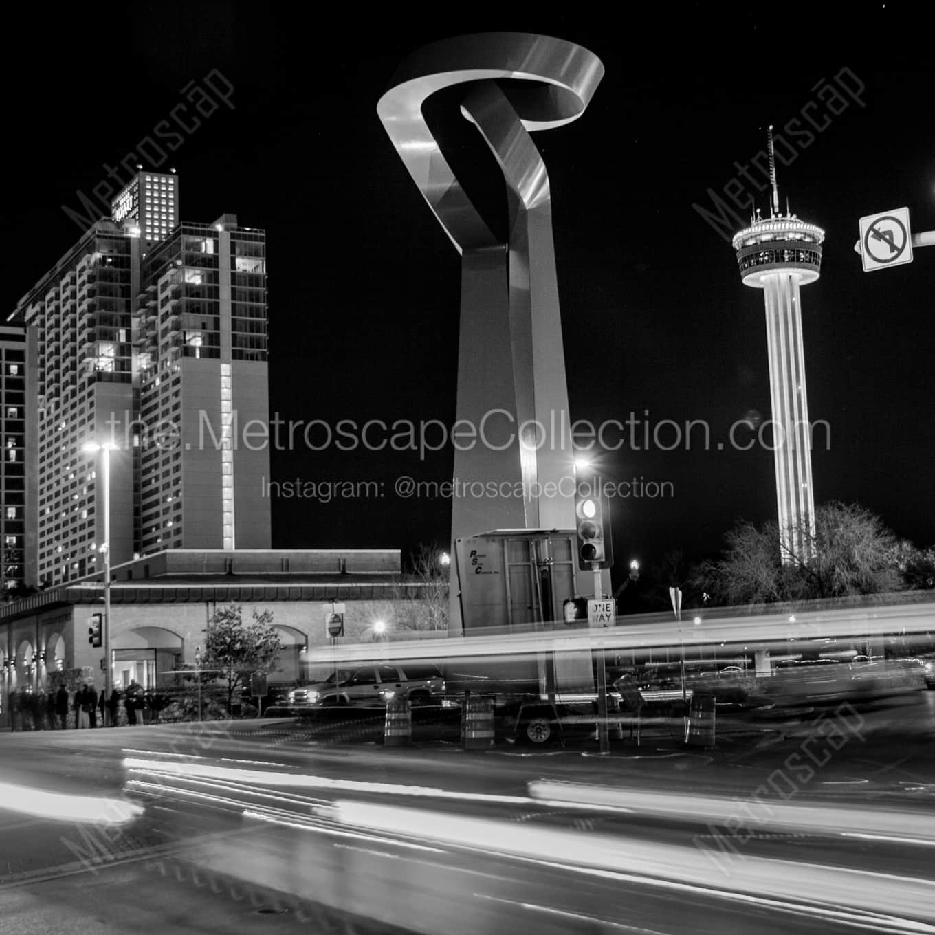 Traffic on Commerce Street night time black and white Photography Traffic on Commerce Street night time black and white Photography square crop