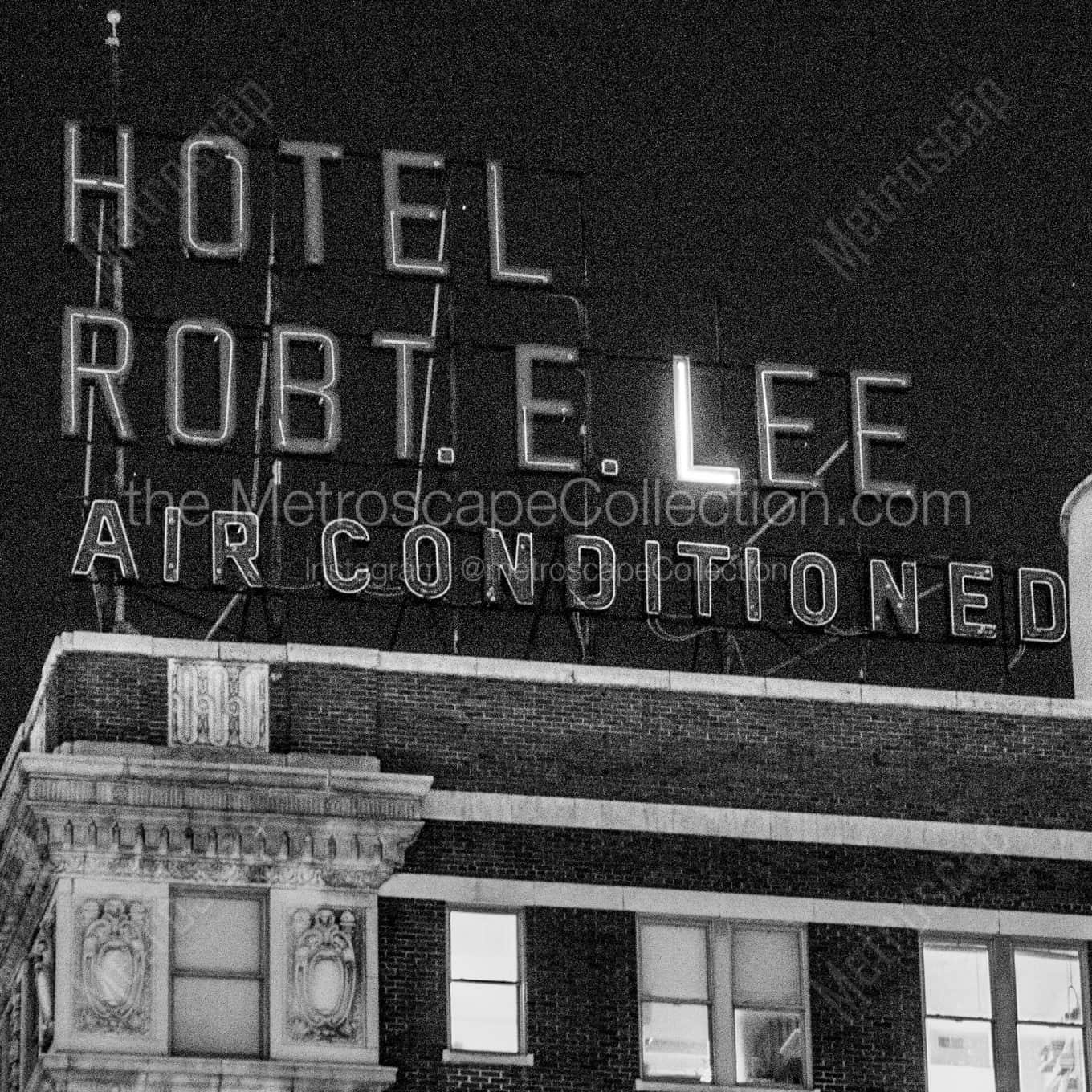 The Hotel Robert E Lee in downtown San Antonio night time black and white Photography The Hotel Robert E Lee in downtown San Antonio night time black and white Photography square crop